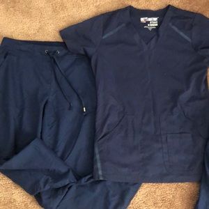 Navy blue grays anatomy scrub set